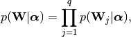 p(\mathbf{W}|\boldsymbol{\alpha}) =
\prod_{j=1}^qp(\mathbf{W}_j|\boldsymbol{\alpha}),